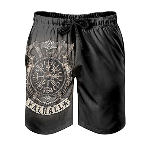 Gamoii Herren Badehose Beachshorts Wikinger Valhalla Kompass Surfen Boardshorts Sommer Muster Print mit Mesh-Futter Schwimmen Shorts Beachshort Einstellbare Kordelzug Taschen White XL von Gamoii