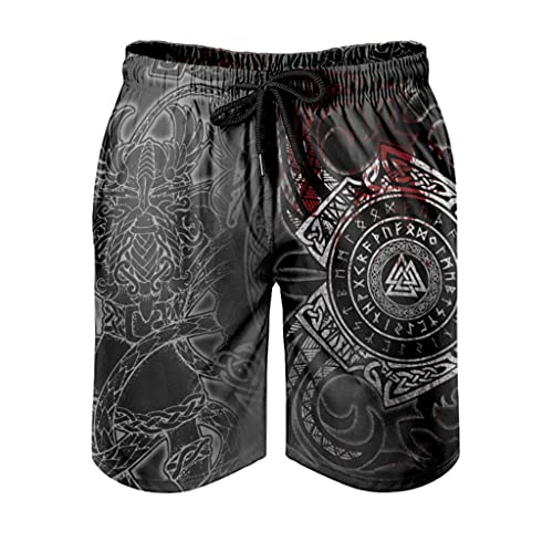 Gamoii Herren Beachshorts Badehose Wikinger Runen Tattoo Badeshorts Bequeme 3D Druck mit Mesh-Futter Surf Beachshorts Freizeithosen mit Tunnelzug Taschen White XL von Gamoii