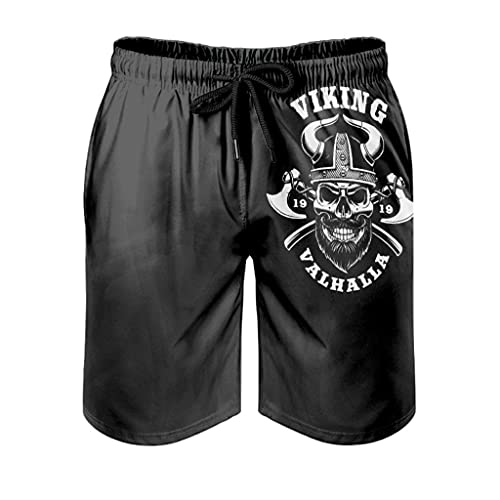 Gamoii Herren Beachshorts Badehose Wikinger Valhalla Schädel Totenkopf Swim Trunks Sommer Muster Print mit Mesh-Futter Surf Shorts Badeanzüge Einstellbare Kordelzug Seitlichen Taschen White 3XL von Gamoii