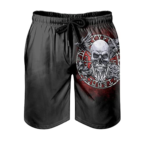 Herren Beachshorts Badehose Wikinger Schädel Runen Rabe Wolf Surfen Boardshorts Schnell Trockene 3D Print Grafik Mesh Futter Strand Kurze Hose Freizeit Kurze mit Kordel Seitlichen White 3XL von Gamoii