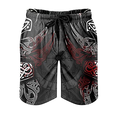 Herren Beachshorts Badehose Wikinger Thors Hammer Swim Trunks Modern Muster Print mit Netzfutter Surf Beachshorts Beachshorts Einstellbare Kordelzug Taschen White L von Gamoii