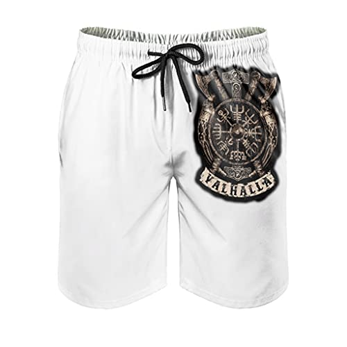 Herren Beachshorts Badehose Wikinger Walhalla Vegvisir Axt Surf Shorts Modern 3D Print Grafik Mesh Futter Surf Beachshorts Laufen Shorts mit Tunnelzug Taschen White L von Gamoii