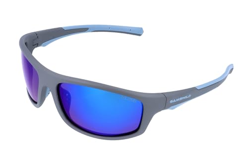 Gamswild WS2238 Sonnenbrille Sportbrille Skibrille Fahrradbrille polarisiert TR90 Damen Herren Unisex | grau-blau | schwarz-rot | schwarz-grau | olivgrün, Farbe: Grau-Blau von Gamswild