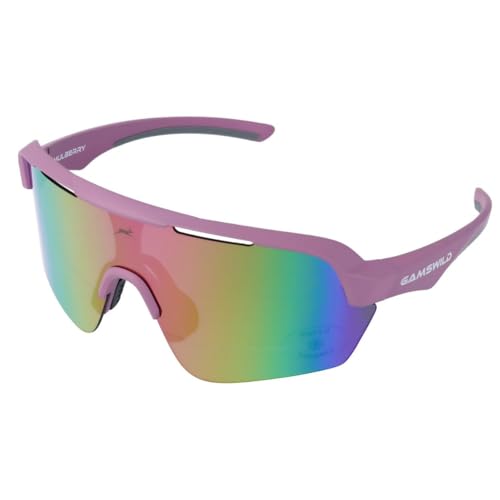 Gamswild WS7138 Sonnenbrille Einscheibenmodell Sportbrille Fahrradbrille Skibrille Damen Herren Unisex | weiß | pink |beere | blau | schwarz | mintgrün, Farbe: Beere von Gamswild