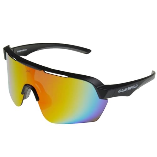 Gamswild WS7138 Sonnenbrille Einscheibenmodell Sportbrille Fahrradbrille Skibrille Damen Herren Unisex | weiß | pink |beere | blau | schwarz | mintgrün, Farbe: Schwarz von Gamswild