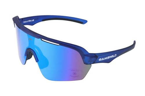 Gamswild WS7138 Sonnenbrille Einscheibenmodell Sportbrille Fahrradbrille Skibrille Damen Herren Unisex | weiß | pink | beere | blau | schwarz | mintgrün, Farbe: Blau von Gamswild