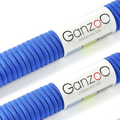 2er SET Multifunktion Kernmantel-Seil (aus Nylon) aus sehr robustem und reißfestem "Parachute Cord" / "Paracord 550", 550lbs, Gesamtlänge 62 Meter (200 ft), Farbe: blau - WICHTIG: DIESES PARACORD SEIL IST NICHT ZUM KLETTERN GEEIGNET! Marke Ganzoo von Ganzoo