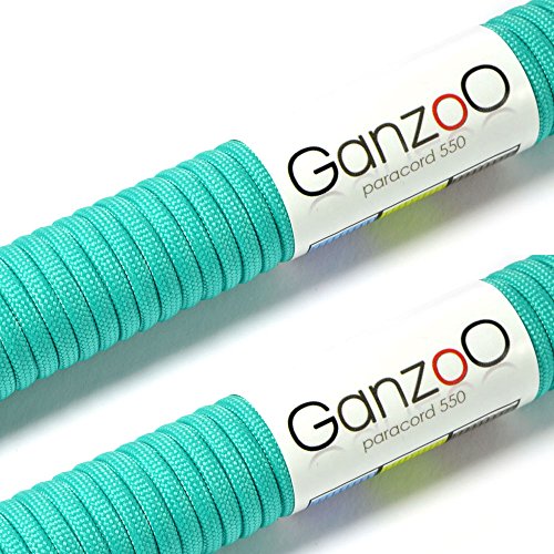2er SET Multifunktion Kernmantel-Seil (aus Nylon) aus sehr robustem und reißfestem "Parachute Cord" / "Paracord 550", 550lbs, Gesamtlänge 62 Meter (200 ft), Farbe: türkis - WICHTIG: DIESES PARACORD SEIL IST NICHT ZUM KLETTERN GEEIGNET! Marke Ganzoo von Ganzoo