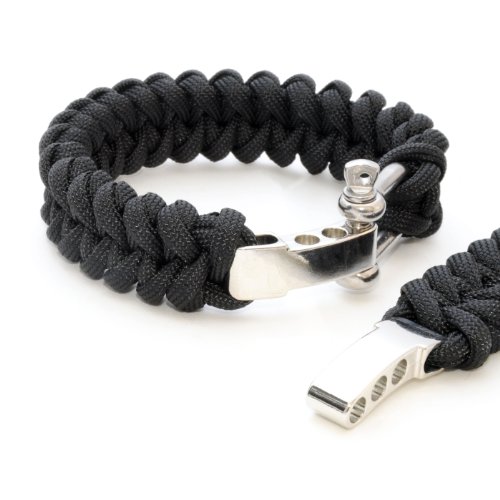 2er SET Universell einsetzbares Survival-Seil (kompakt zum Armband geflochten) aus reißfestem "Parachute Cord" / "Paracord" / "550 cord" (Kernmantel-Seil aus Nylon) und rostfreiem, größenverstellbarem Metall-Schraubverschluss, Gesamtlänge 23 cm, Farbe: schwarz WICHTIG: DIESES PARACORD SEIL IST NICHT ZUM KLETTERN GEEIGNET! - Marke Ganzoo von Ganzoo