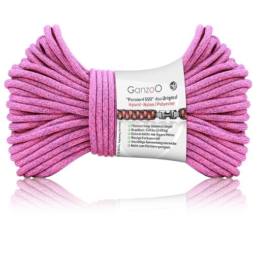 Ganzoo © Paracord 550 Seil | 4mm Ø | Nylon/Polyester Typ Sprinkle | Armband Hunde-Leine | Hunde-Halsband | 250Kg. Bruchlast | Outdoor Rope| Camping Schnur | Allzweckseil | 30 Meter | Pink von Ganzoo