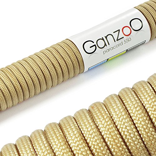 Ganzoo © Paracord 550 Seil Beige 4mm Schnur Typ 3, Nylon & Polyester, ideal für Basteln von Hundeleine Halsband Armband/Camping Survival und Outdoor 3 Meter Allzweckseil 7 Innenstränge von Ganzoo