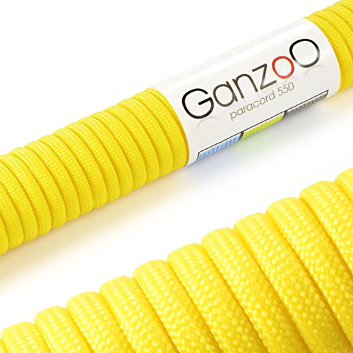 Ganzoo © Paracord 550 Seil Gelb 4mm Schnur Typ 3, Nylon & Polyester, ideal für Basteln von Hundeleine Halsband Armband/Camping Survival und Outdoor 15 Meter Allzweckseil 7 Innenstränge von Ganzoo