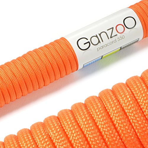 Ganzoo © Paracord 550 Seil Orange 4mm Schnur Typ 3, Nylon & Polyester, ideal für Basteln von Hundeleine Halsband Armband/Camping Survival und Outdoor 15 Meter Allzweckseil 7 Innenstränge von Ganzoo