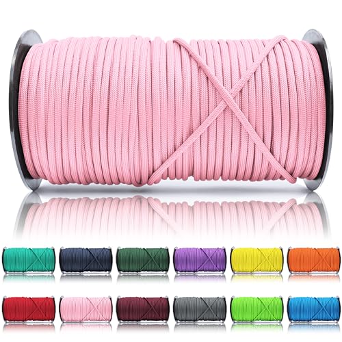 Ganzoo © Paracord 550 Seil Pink-Rosa 4mm Schnur Typ 3, Nylon & Polyester, ideal für Basteln von Hundeleine Halsband Armband/Camping Survival und Outdoor 100 Meter Allzweckseil 7 Innenstränge von Ganzoo