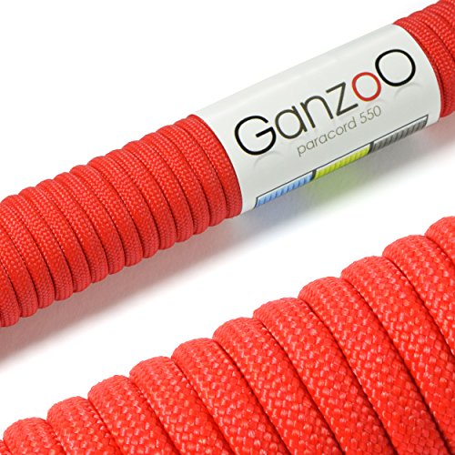 Ganzoo © Paracord 550 Seil Rot 4mm Schnur Typ 3, Nylon & Polyester, ideal für Basteln von Hundeleine Halsband Armband/Camping Survival und Outdoor 3 Meter Allzweckseil 7 Innenstränge von Ganzoo