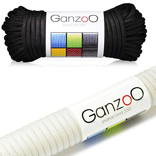 Ganzoo Paracord 550 Seil, 2 x 30 Meter, 4mm, Nylon/Polyester, Typ 3, Outdoor-Schnur, 7 Kernstränge, Allzweckseil, Hundehalsband, Hundeleine, Armband knüpfen, Camping/Survival, schwarz weiß Ganzoo Paracord 550 Seil, 2 x 30 Meter, 4mm, Nylon/Polyester, Typ 3, Outdoor-Schnur, 7 Kernstränge, Allzweckseil, Hundehalsband, Hundeleine, Armband knüpfen, Camping/Survival, schwarz weiß von Ganzoo
