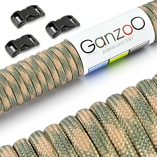 Ganzoo Paracord 550 Seil 15m +3X Klickverschluss, Armband, Leine, Halsband, Starter-Set von Ganzoo