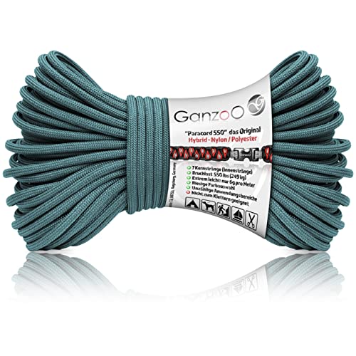 Ganzoo Paracord 550 Seil Grau-Blau/Typ Hybrid für Armband, Leine, Halsband, Nylon/Polyester Hybrid-Seil, Neue Ausführung, 30 Meter von Ganzoo