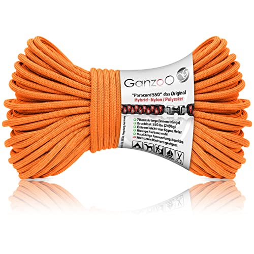 Ganzoo Paracord 550 Seil Orange/Typ Hybrid für Armband, Leine, Halsband, Nylon/Polyester Hybrid-Seil, Neue Ausführung, 30 Meter (Pumpkin) von Ganzoo