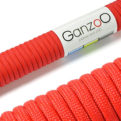 Ganzoo Paracord 550 Seil Rot 4mm Schnur Typ 3, Nylon & Polyester, ideal für Basteln von Hundeleine Halsband Armband/Camping Survival und Outdoor 30 Meter Allzweckseil 7 Innenstränge von Ganzoo