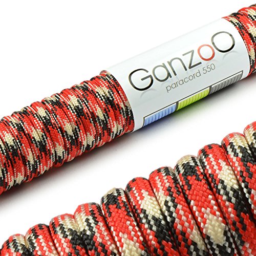 Ganzoo Paracord 550 Seil für Armband, Leine, Halsband, Nylon/Polyester-Seil 15 Meter, Rot Weiß Schwarz von Ganzoo