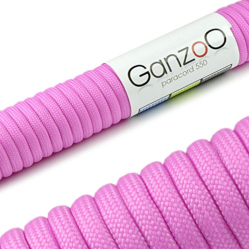 Ganzoo © Paracord 550 Seil Pink 4mm Schnur Typ 3, Nylon & Polyester, ideal für Basteln von Hundeleine Halsband Armband/Camping Survival und Outdoor 30 Meter Allzweckseil 7 Innenstränge von Ganzoo
