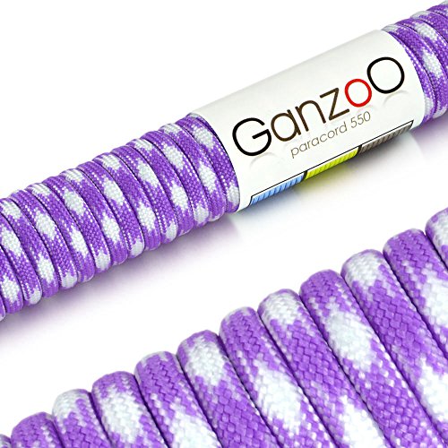 Ganzoo Paracord 550 Seil für Armband, Leine, Halsband, Nylon/Polyester-Seil 30 Meter, violett weiß von Ganzoo