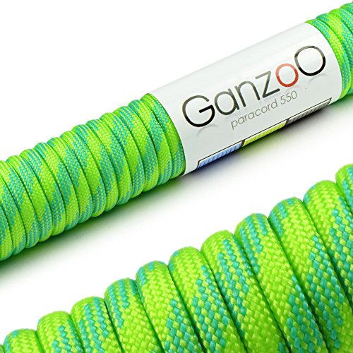 Ganzoo © Paracord 550 Seil 4mm Outdoor-Schnur | 15 Meter | Typ 3 | Nylon & Polyester| 7 Innenstränge | Allzweckseil für Hundehalsband | Hundeleine & Knüpfen | Camping & Survival | Grün Blau von Ganzoo