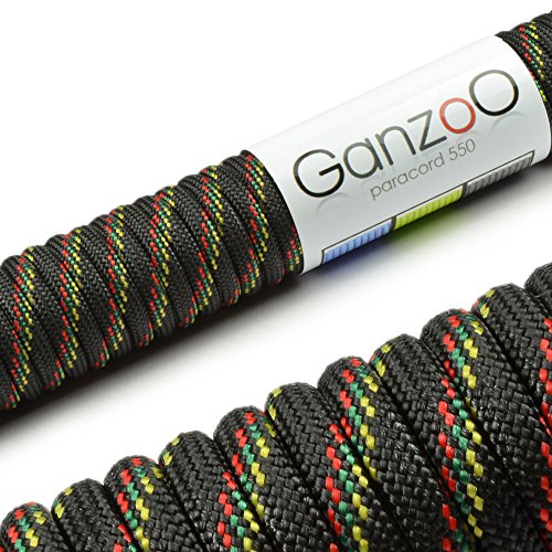 Ganzoo Paracord 550 Seil für Armband, Leine, Halsband, Nylon/Polyester-Seil 15 Meter, Schwarz bunt von Ganzoo