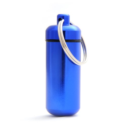 Ganzoo Pillen-Dose, Pillen-Box, Aluminium-Kapsel, Schlüssel-Anhänger Mini, wasserdicht, Farbe: blau, Höhe: 45mm von Ganzoo