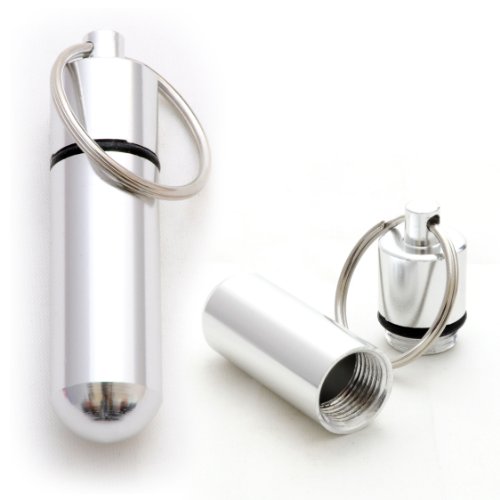 Ganzoo Pillen-Dose im 2er Set, Pillen-Box, Aluminium-Kapsel, Schlüssel-Anhänger Mini, wasserdicht, Farbe: Silber, Höhe: 48 mm Ganzoo Pillen-Dose im 2er Set, Pillen-Box, Aluminium-Kapsel, Schlüssel-Anhänger Mini, wasserdicht, Farbe: Silber, Höhe: 48 mm von Ganzoo