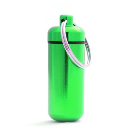 Mini-Kapsel / Pillendose wasserdicht zur Aufbewahrung von Kleinteilen, Aufbewahrungsbox / Pillenbox als Schlüsselanhänger mit Schraubverschluss (Gummidichtung), Höhe: 45mm, Material: Aluminium, Farbe: Grün - Marke Ganzoo von Ganzoo