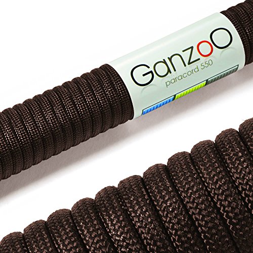 Ganzoo © Paracord 550 Seil Schokolade 4mm Schnur Typ 3, Nylon & Polyester, ideal für Basteln von Hundeleine Halsband Armband/Camping Survival und Outdoor 30 Meter Allzweckseil 7 Innenstränge von Ganzoo