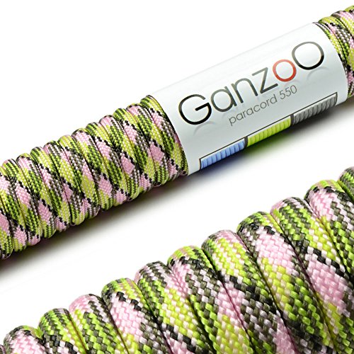 Ganzoo Paracord 550 Seil für Armband, Leine, Halsband, Nylon/Polyester-Seil 30 Meter, hellgrün pink von Ganzoo