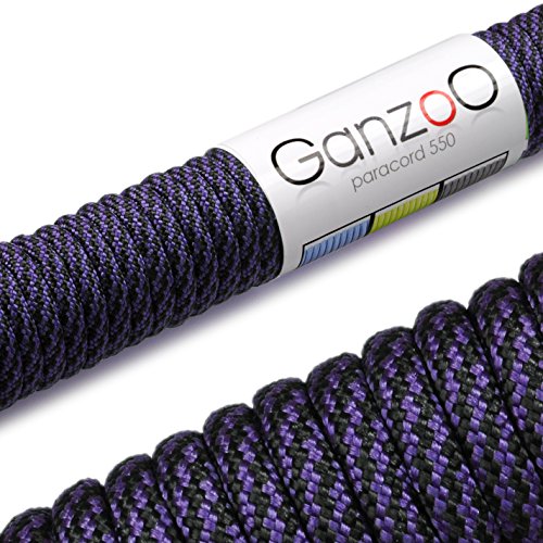 Ganzoo Paracord 550 Seil für Armband, Leine, Halsband, Nylon/Polyester-Seil 30 Meter, violett schwarz von Ganzoo