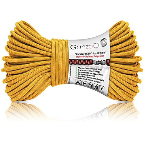 Ganzoo Paracord 550 Seil Gold-Gelb/Typ Hybrid für Armband, Leine, Halsband, Nylon/Polyester Hybrid-Seil, Neue Ausführung, 30 Meter von Ganzoo