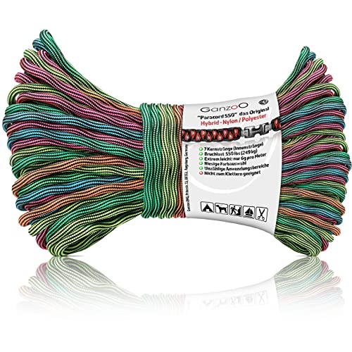 Ganzoo © Paracord 550 Seil Rainbow Wave/Typ Hybrid für Armband, Leine, Halsband, Nylon/Polyester Hybrid-Seil, Neue Ausführung, 30 Meter, Wave Regenbogen von Ganzoo