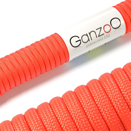 Ganzoo © Paracord 550 Seil Signal-Orange 4mm Schnur Typ 3, Nylon & Polyester, ideal für Basteln von Hundeleine Halsband Armband/Camping Survival und Outdoor 30 Meter Allzweckseil 7 Innenstränge von Ganzoo