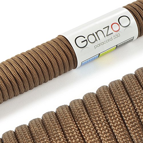 Ganzoo © Paracord 550 Seil Braun 4mm Schnur Typ 3, Nylon & Polyester, ideal für Basteln von Hundeleine Halsband Armband/Camping Survival und Outdoor 30 Meter Allzweckseil 7 Innenstränge von Ganzoo