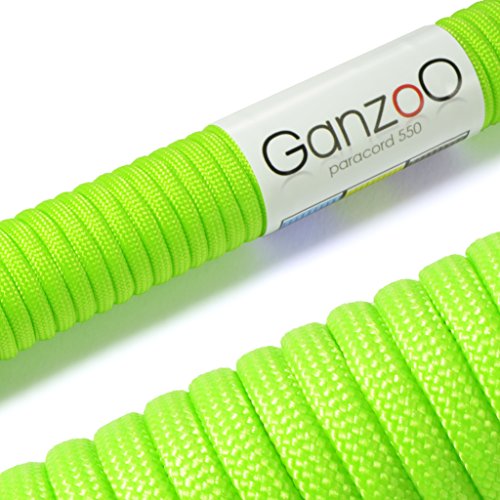 Ganzoo © Paracord 550 Seil Neon-Grün 4mm Schnur Typ 3, Nylon & Polyester, ideal für Basteln von Hundeleine Halsband Armband/Camping Survival und Outdoor 30 Meter Allzweckseil 7 Innenstränge von Ganzoo