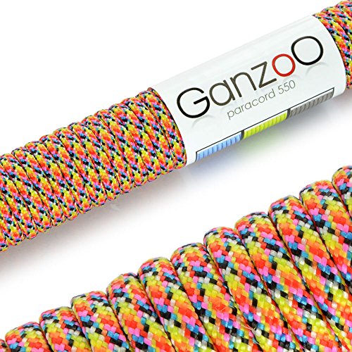 Ganzoo Paracord 550 Seil, Nylon-Polyester, 4mm, Typ 3, 30 Meter, 7 Kernstränge, Outdoor-Schnur, Allzweck-Seil, Hundehalsband, Hundeleine, Armband knüpfen, Camping, Survival - bunt Ganzoo Paracord 550 Seil, Nylon-Polyester, 4mm, Typ 3, 30 Meter, 7 Kernstränge, Outdoor-Schnur, Allzweck-Seil, Hundehalsband, Hundeleine, Armband knüpfen, Camping, Survival - bunt von Ganzoo