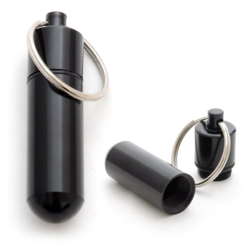 Pillen-Dose im 2er Set, Pillen-Box, Aluminium-Kapsel, Schlüssel-Anhänger Mini, wasserdicht, Farbe: schwarz, Höhe: 48 mm Pillen-Dose im 2er Set, Pillen-Box, Aluminium-Kapsel, Schlüssel-Anhänger Mini, wasserdicht, Farbe: schwarz, Höhe: 48 mm von Ganzoo