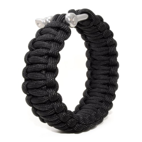 Universell einsetzbares Survival-Seil (kompakt zum Armband geflochten) aus reißfestem "Parachute Cord" / "Paracord" / "550 cord" (Kernmantel-Seil aus Nylon) und rostfreiem Metall-Schraubverschluss, Gesamtlänge 3,6 Meter (aufgeflochten), Farbe: schwarz WICHTIG: DIESES PARACORD SEIL IST NICHT ZUM KLETTERN GEEIGNET! - Marke Ganzoo von Ganzoo