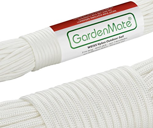 GardenMate Paracord 550 Professionelles Nylon Outdoor-Seil Weiß 31m lang 4mm dick - Kernmantel-Seil aus 7 Kernfäden aus reißfestem Nylon von GardenMate