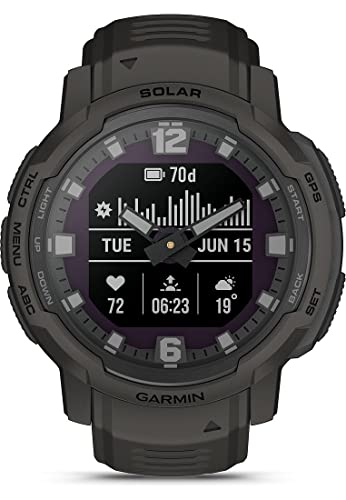 Garmin Instinct Crossover Solar, Hybrid-Smartwatch, 45 mm, Solar-Ladegerät, Rugged Design und Super-Luminova-Zeigern, 70 Tage Laufzeit, 30 Sport, GPS, Cardio, SpO2, Activity Tracker (Graphite) von Garmin