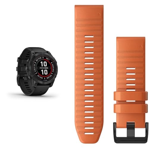 Garmin fēnix 7 PRO SOLAR, Multisport GPS Smartwatch, Advanced Health and Training Features QuickFit 26 Watch Bands - Ember Orange Silicone von Garmin