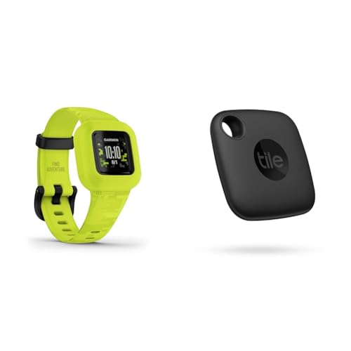 Garmin vívofit jr. 3 – wasserdichter, Schrittzähler, großes 1,4 cm Display, Notfallkontakt, bis zu 1 Jahr Batterielaufzeit, Abenteuerwelt & Tile Mate Bluetooth Schlüsselfinder von Garmin