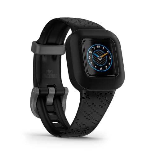 Garmin vívofit jr. 3 – wasserdichter, digitaler Aktivitätstracker für Kinder ab 4 Jahren, Schrittzähler, 1,4 cm Display, Notfallkontakt, bis zu 1 Jahr Batterielaufzeit, Abenteuerwelt & Quiz, Schwarz von Garmin