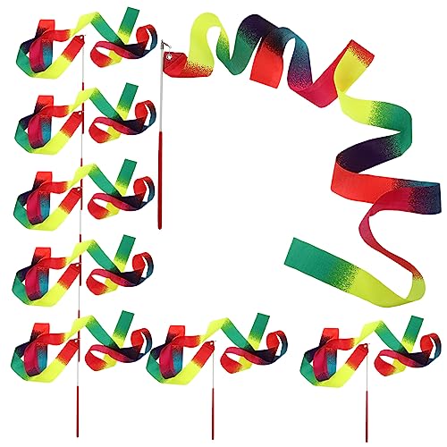 Garneck 10 Stück Bänder Für Rhythmische Gymnastik Stangenspielband Gymnastiktrainingsbänder Dekorative Tanzbänder Leuchtende Farben Tanzbänder Partyband Fitness Gymnastikband von Garneck