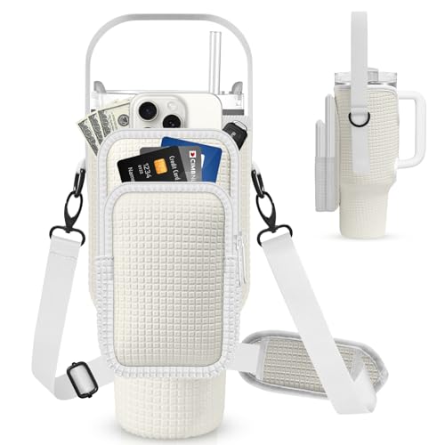 Garolue Tragetasche für Wasserflaschen mit Handyfach für Stanley Trinkbecher, Neopren-Wasserflaschenhalter, Cross-Body-Tasche mit verstellbarem Schultergurt und Handschlaufe für Stanley Cup-Zubehör Garolue Tragetasche für Wasserflaschen mit Handyfach für Stanley Trinkbecher, Neopren-Wasserflaschenhalter, Cross-Body-Tasche mit verstellbarem Schultergurt und Handschlaufe für Stanley Cup-Zubehör von Garolue